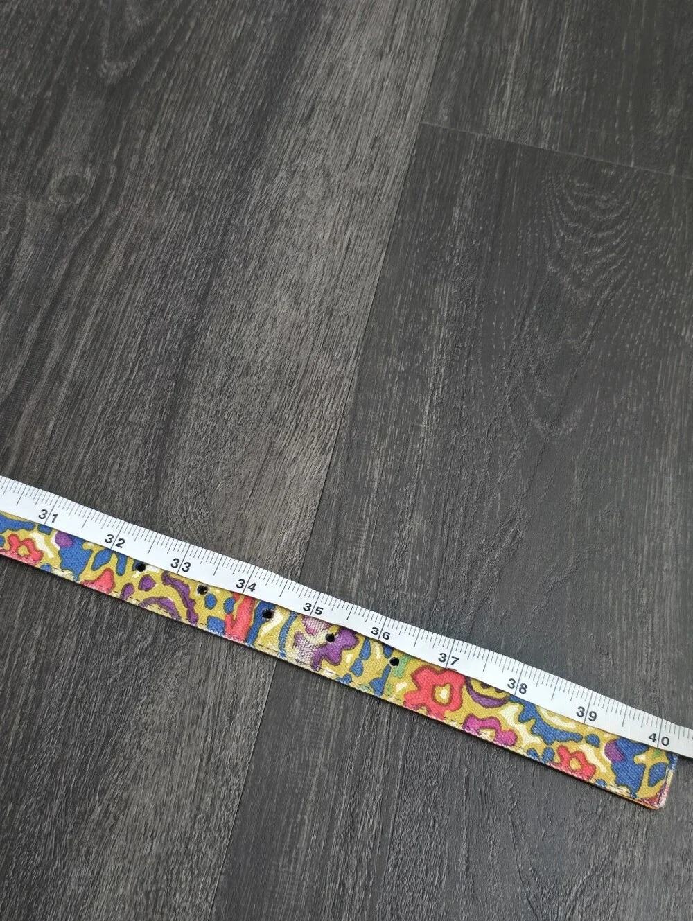 Reversible Belt Navy Leather Abstract Floral Print Gold Buckle Vintage 1